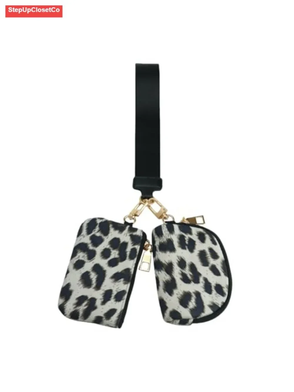 Leopard Print Wristlet Wallet with Dual Detachable Pouches, Zip Around Coin